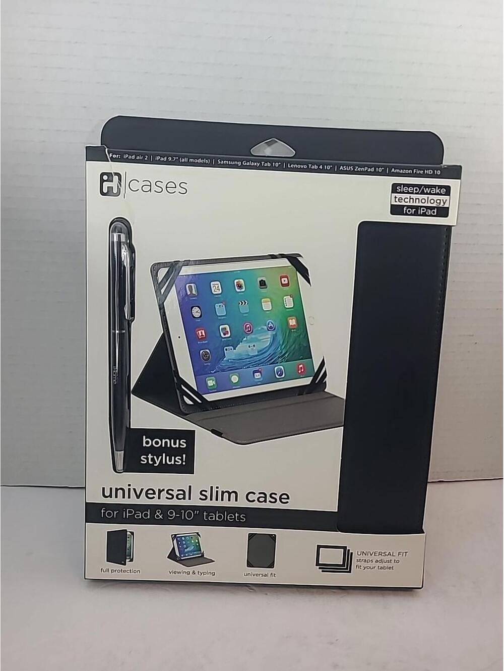 IHome Universal Slim Case for iPad & 9-10" Tablets Bonus Stylus Black Brand New!